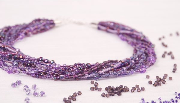 Multi Strand Seed Bead Necklace with Triangle Beads